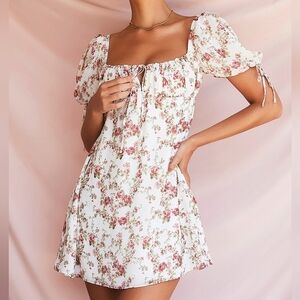 House of CB Floral princess rose print Mini Dress - White and Pink